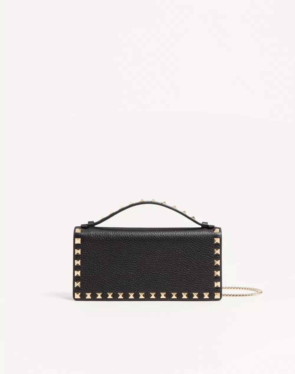 Rockstud Wallet With Chain In Grainy Calfskin