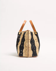 Valentino Garavani Medium Raffia Shopping Bag With Wave Motif.