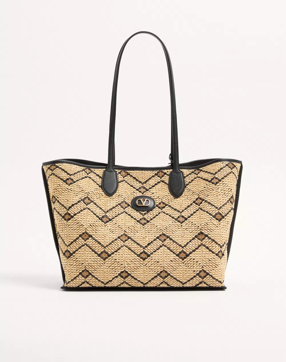 Valentino Garavani Medium Raffia Shopping Bag With A Geometric Pattern