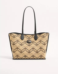 Valentino Garavani Medium Raffia Shopping Bag With A Geometric Pattern