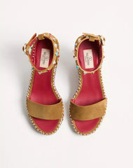 Rockstud Double Wedge Sandal In Split Leather With Cabochon Stones 105Mm