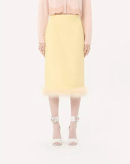 Crepe Couture Midi Skirt with Feathers