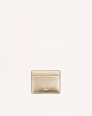 VLogo Signature Card Holder In Laminated Grainy Calfskin With Jewel Logo