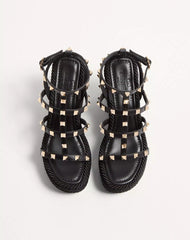 Rockstud Ankle Strap Wedge Sandal In Calfskin Leather 95 Mm