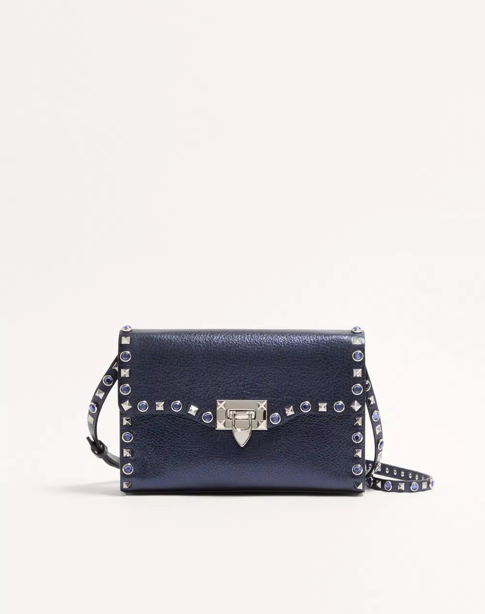 Valentino Garavani Rockstud Small Shoulder Bag In Laminated Calfskin With Cabochon Stones