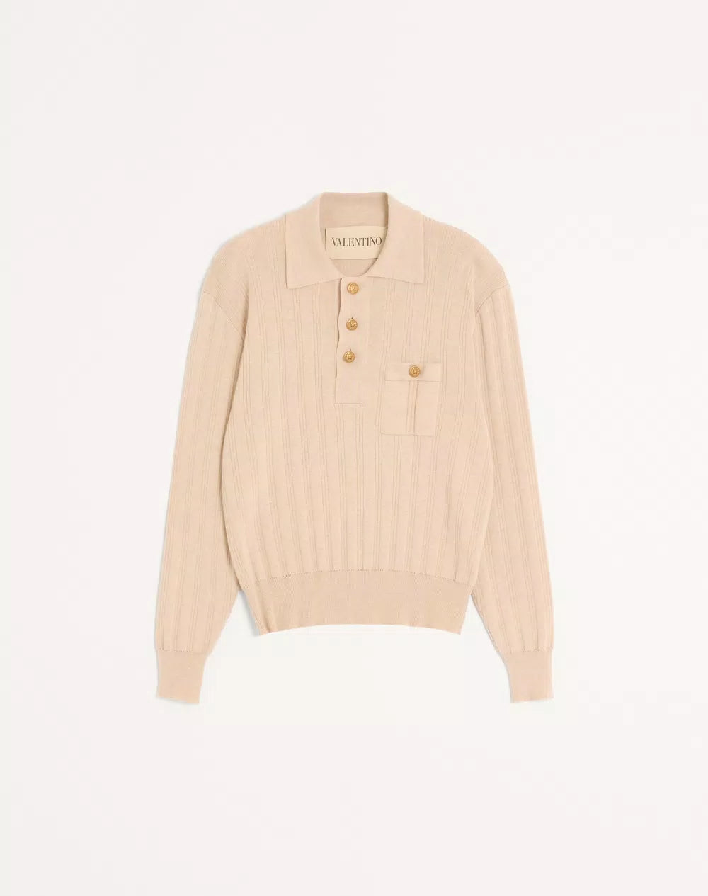 Long-Sleeved Ribbed Cotton Polo Shirt