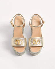 VLogo Signature Wedge Sandal In Laminated Grainy Calfskin 120Mm