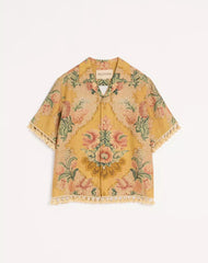 Valentino Linen Bowling Shirt With Apres L'Hiver Print