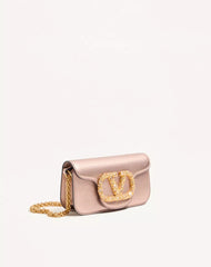 Valentino Garavani LocÃ² Small Shoulder Bag In Laminated Calfskin With Jewel Logo