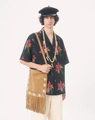 Valentino Linen Bowling Shirt With Papier Floral Print