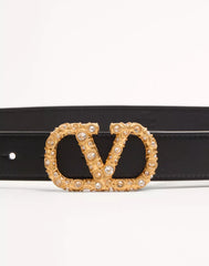 VLogo Signature Belt In Shiny Calfskin With Crystals 30 Mm