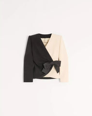 Wool Crepe Jacket With Contrasting Bow