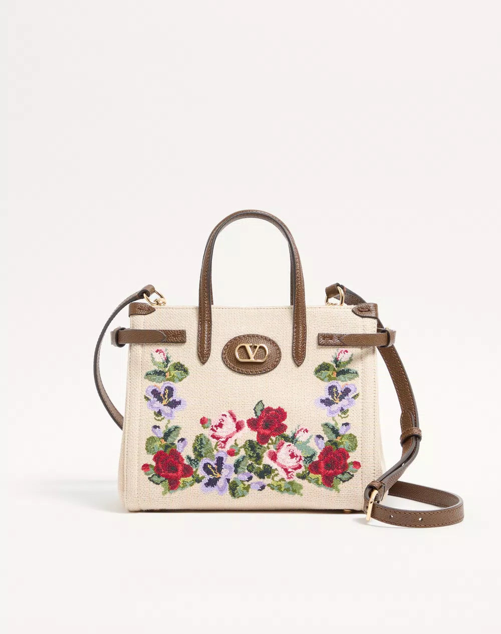 Valentino Garavani Antibes Small Embroidered Linen Shopping Bag