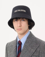 Chez Valentino Cotton Bucket Hat With Embroidery