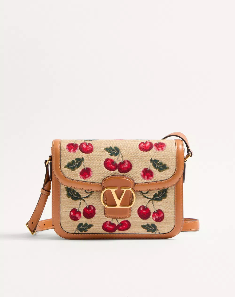 Valentino Garavani 9To5 Shoulder Bag In Jacquard Raffia With Cherryfic Motif