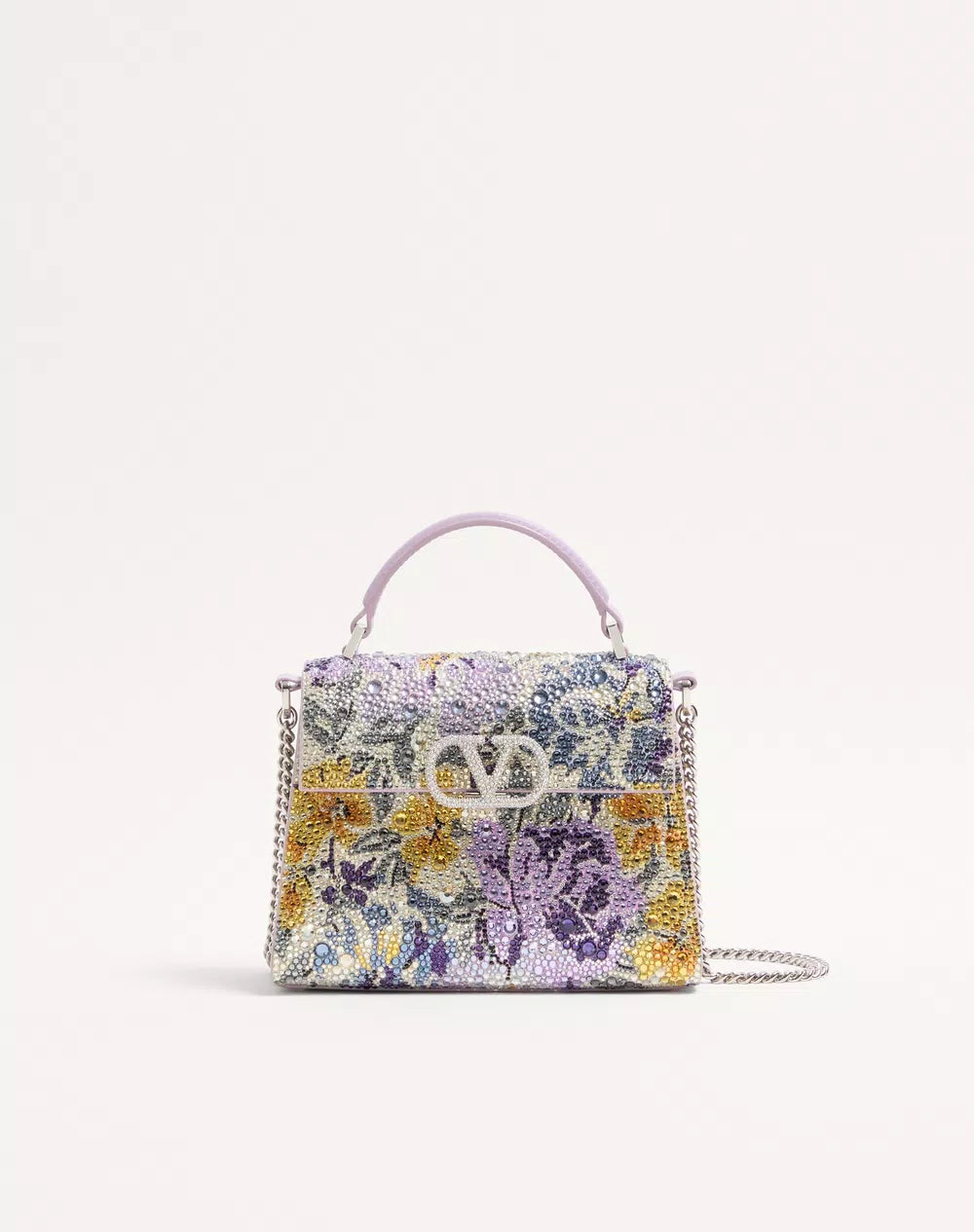 Valentino Garavani Mini Vsling Handbag With Flowerism Rhinestone Motif And Jewel Logo