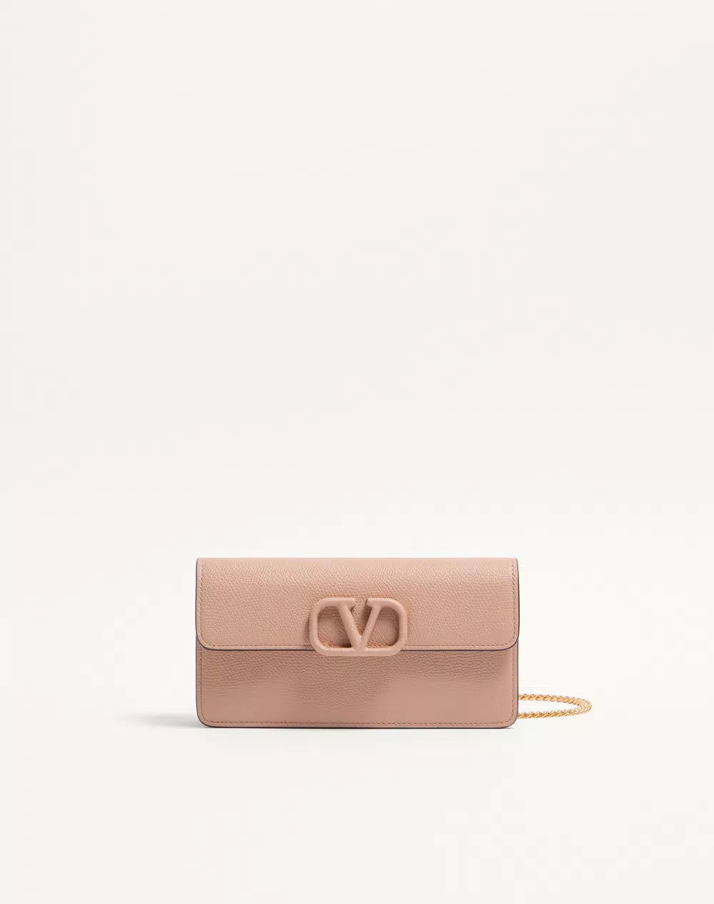 VLogo Signature Grainy Calfskin Wallet With Chain