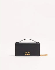 VLogo Signature Grainy Calfskin Wallet With Chain