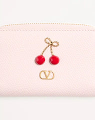 Cherryfic Mini Zip Wallet In Grainy Calfskin