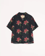 Valentino Linen Bowling Shirt With Papier Floral Print