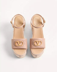VLogo Signature Wedge Sandal In Grainy Calfskin 120Mm