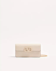 VLogo Signature Grainy Calfskin Wallet With Chain