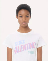 Cotton Jersey T-Shirt With Chez Valentino 1960 Print