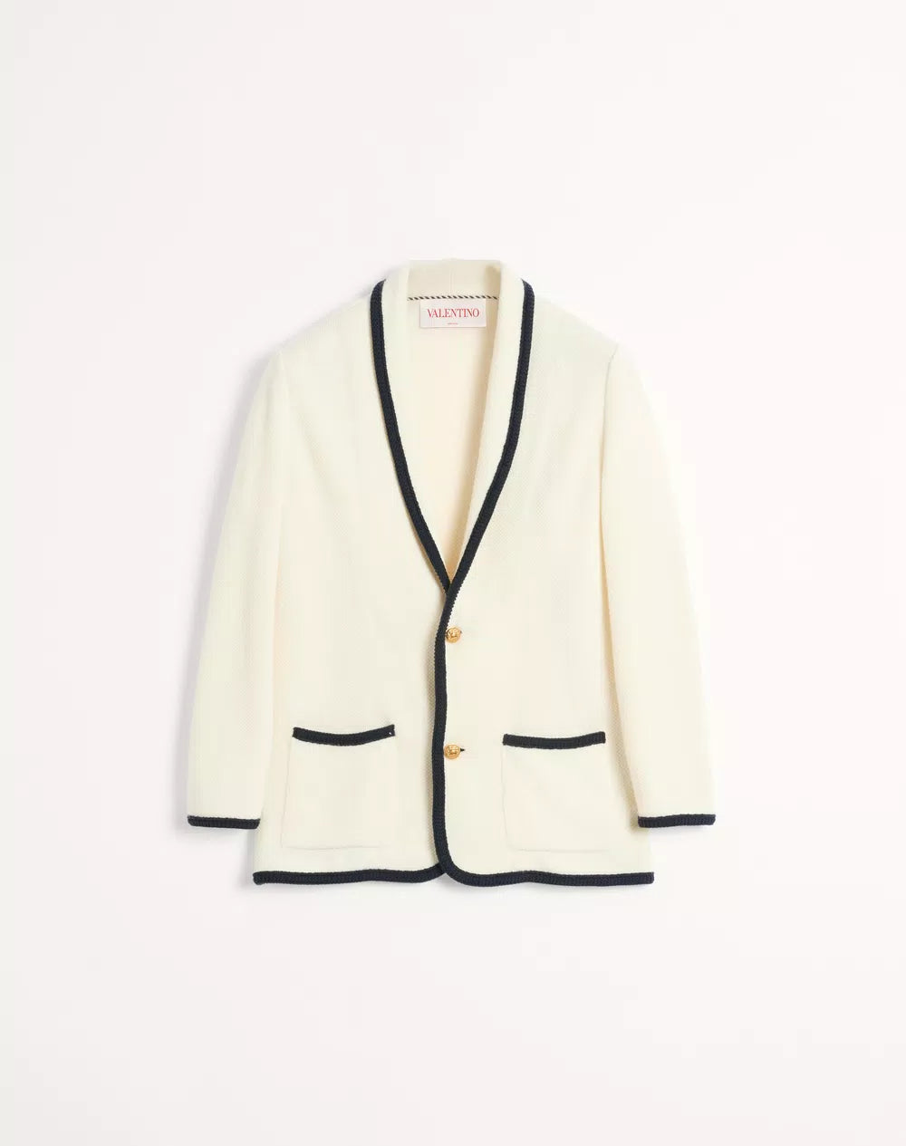 Single-Breasted Wool And Cotton Jacket With Torchon Piping