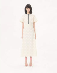 Midi Dress In Fleurs Ã Jours Cotton