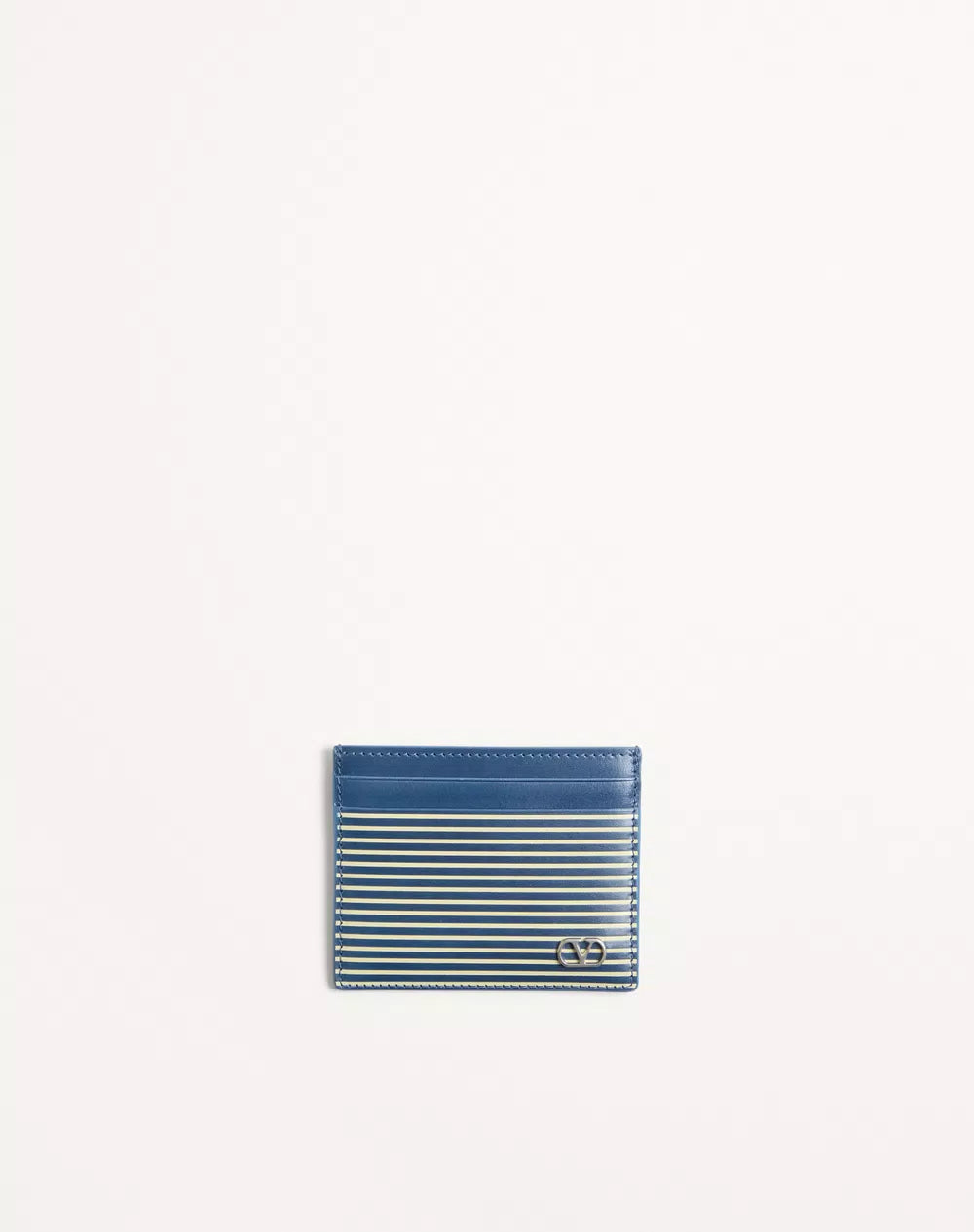 Valentino Garavani VLogo Signature Cardholder In Grainy Calfskin With Striped Print