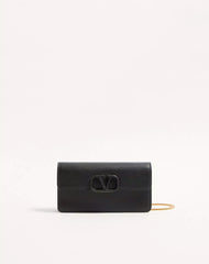 VLogo Signature Grainy Calfskin Wallet With Chain