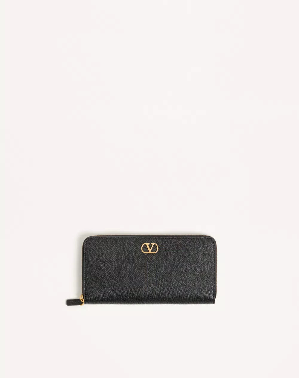 VLogo Signature Zip Wallet In Grainy Calfskin