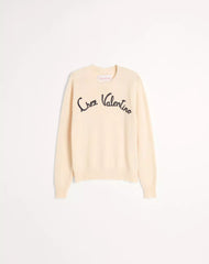 Wool Crewneck Sweater With Chez Valentino Embroidery