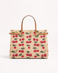 Valentino Garavani Antibes Medium Shopping Bag In Jacquard Raffia With Cherryfic Motif