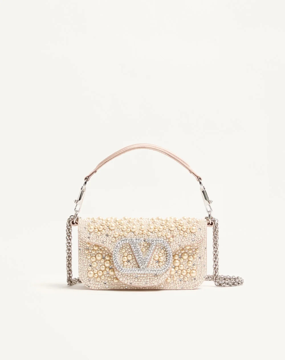 Valentino Garavani LocÃ² Small Shoulder Bag With Pearls, Rhinestones And Jewel Logo